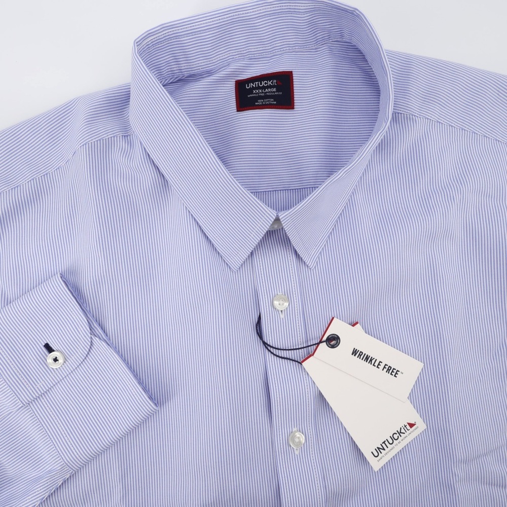 NEW UNTUCKit Bordeaux-WF Pinstripe Button Down Blue Long Sleeve Mens XXXL Shirt